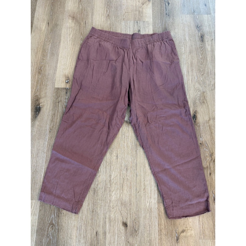 Old Navy Pants Womens XL Brown Linen Blend High Rise Straight Comfort Waist